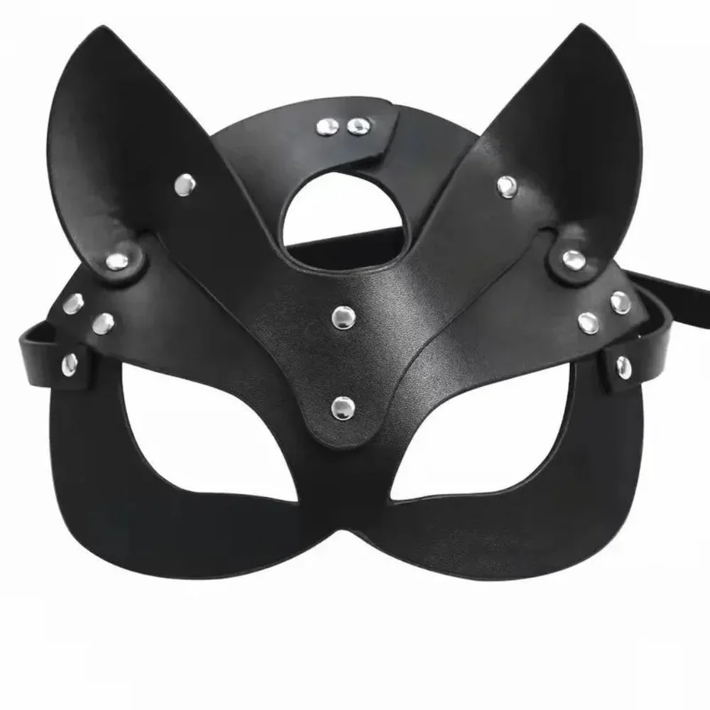 Leather Face Mask Sexy Cat Fox Naughty Fetish Kitty Masquerade Black Cosplay Fun